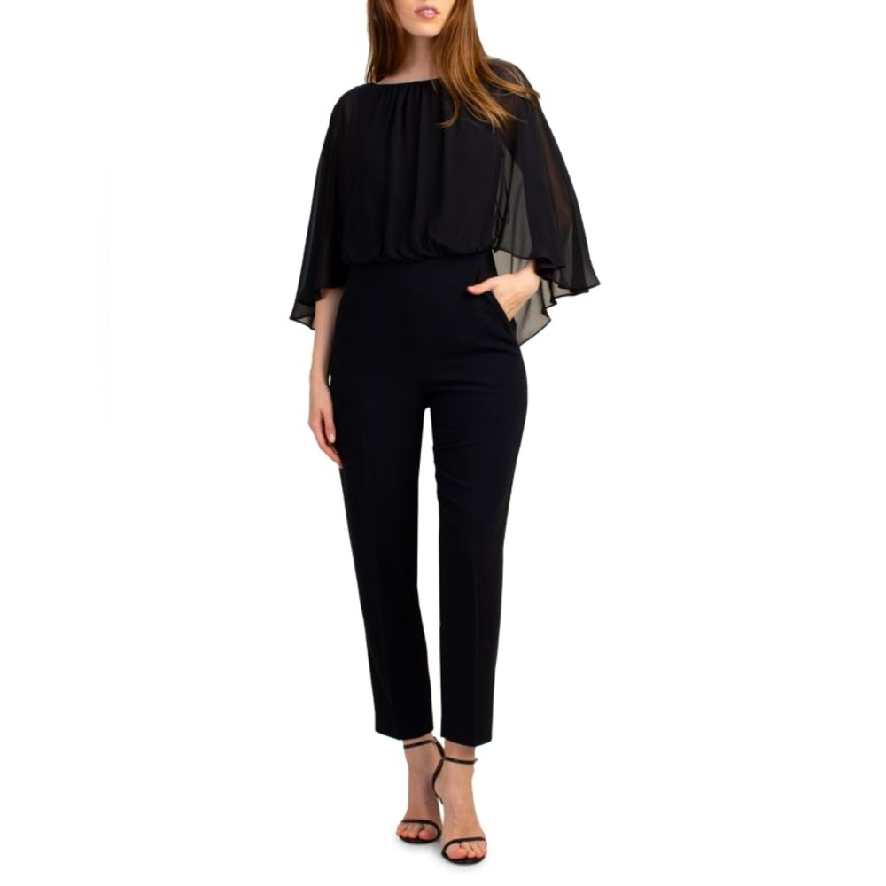 NWT Trina Turk Black Blythe Caped Jumpsuit pantsuit 6 $398